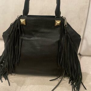 Fringe Black Leather Handbag